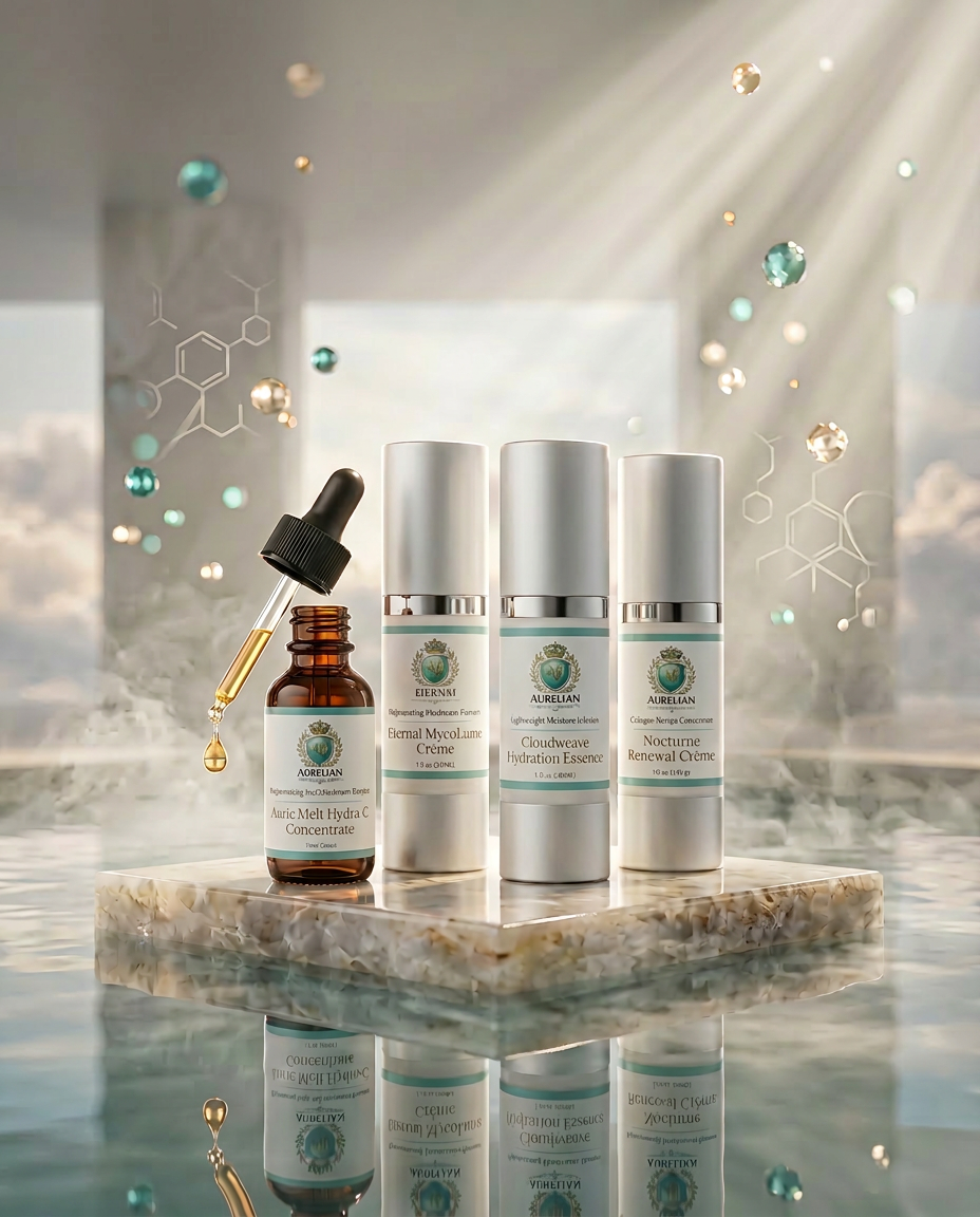 Aurelian House Eternal MycoLume Crème and Nocturne Renewal Crème with reishi mushrooms, jade ceramic bowl, ginseng root and ancient botanicals — the history and science of mushrooms in skincare